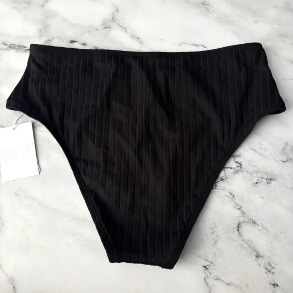 SOLID & STRIPED Black Ribbed High-Waist Bikini Bottom